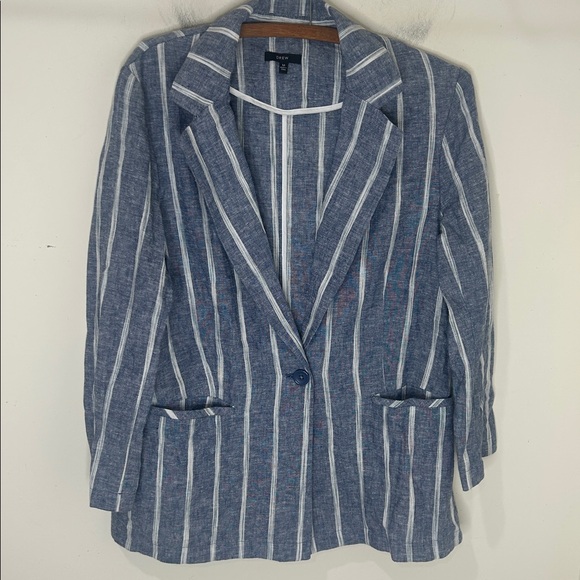 DREW Blue Linen Blend Striped Blazer Jacket Size Medium - Picture 3 of 16
